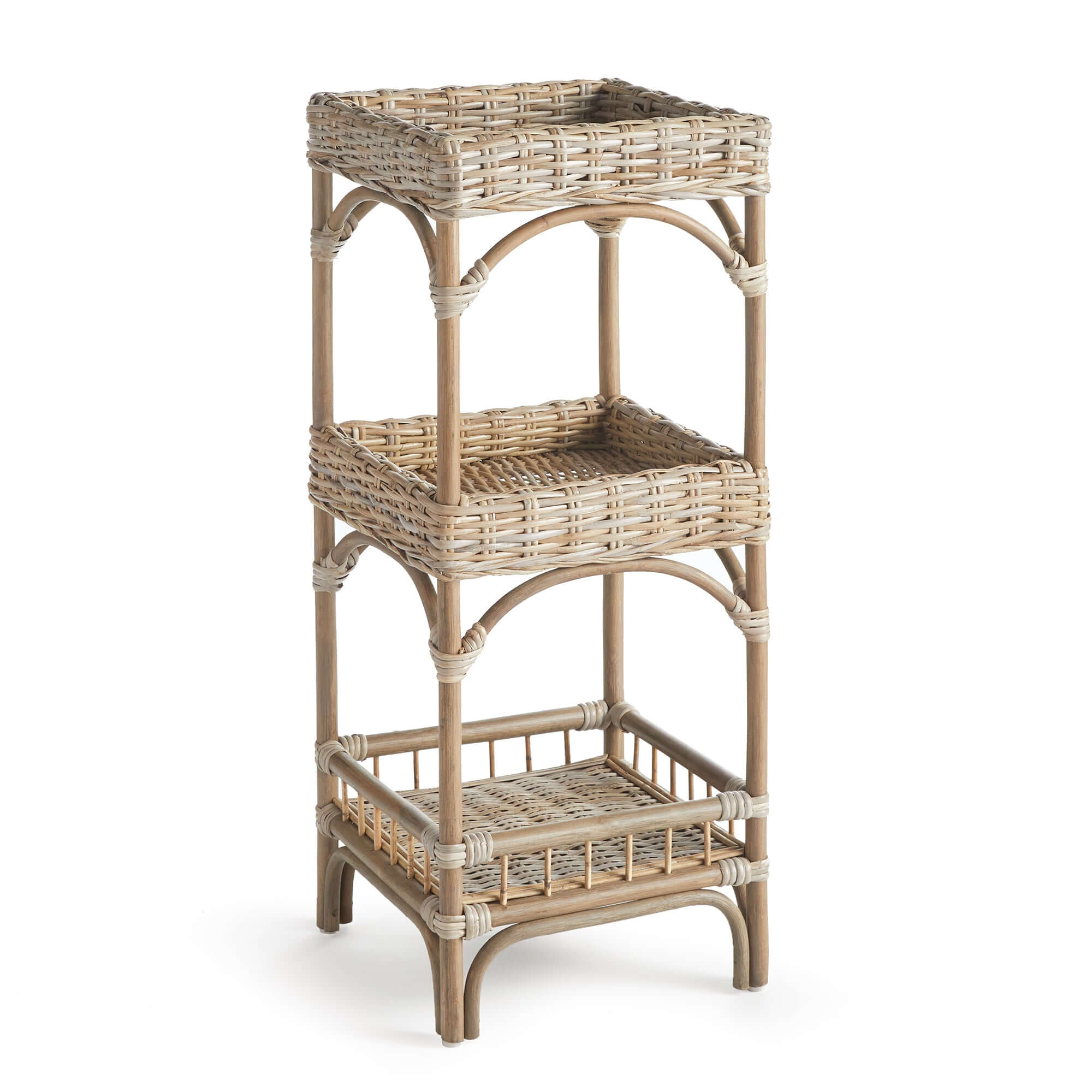 Kubu Rattan Etagere Shelf with Woven Tray Tiers