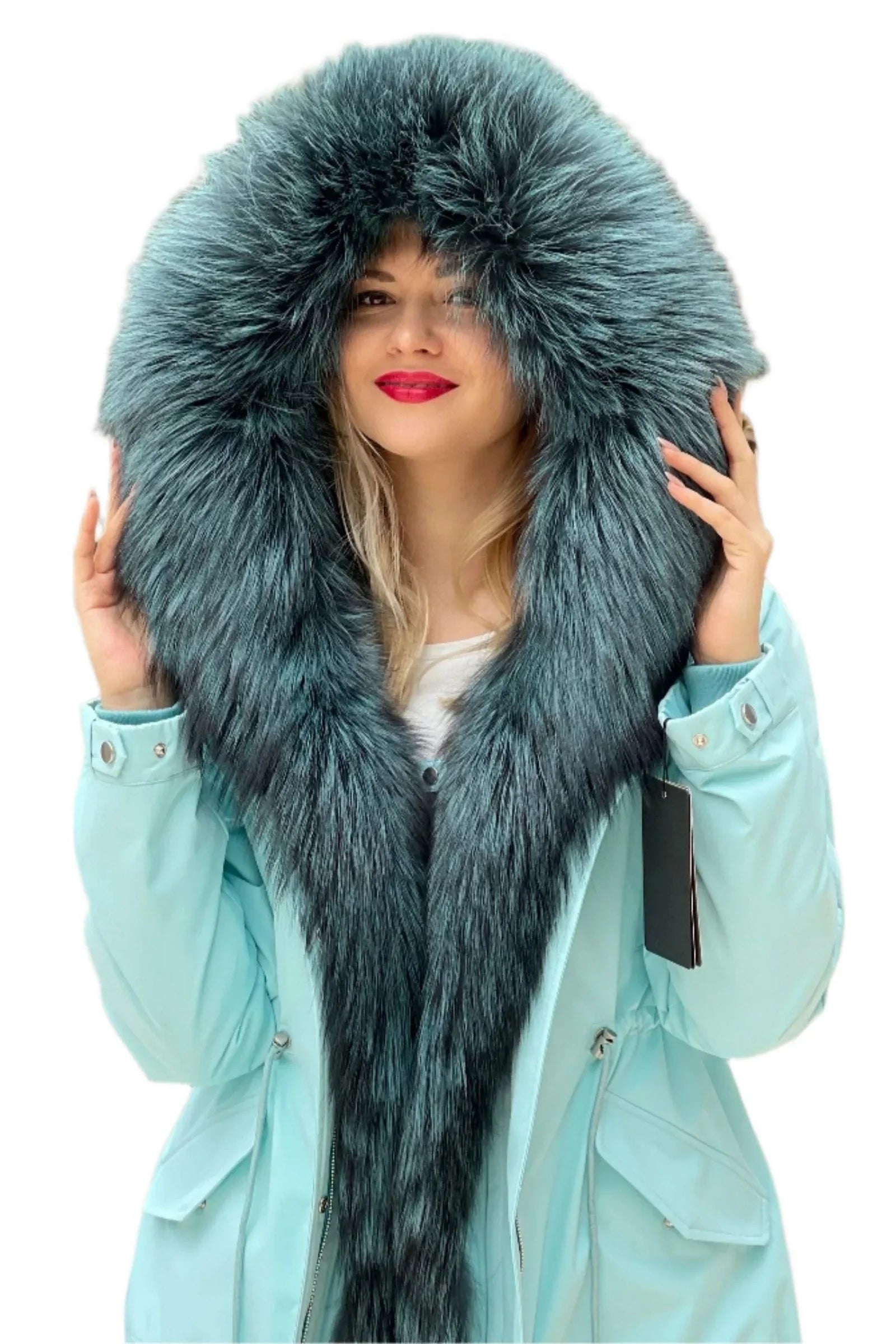 Genuine Silver Fox Fur Parka with Rabbit Fur Insulation