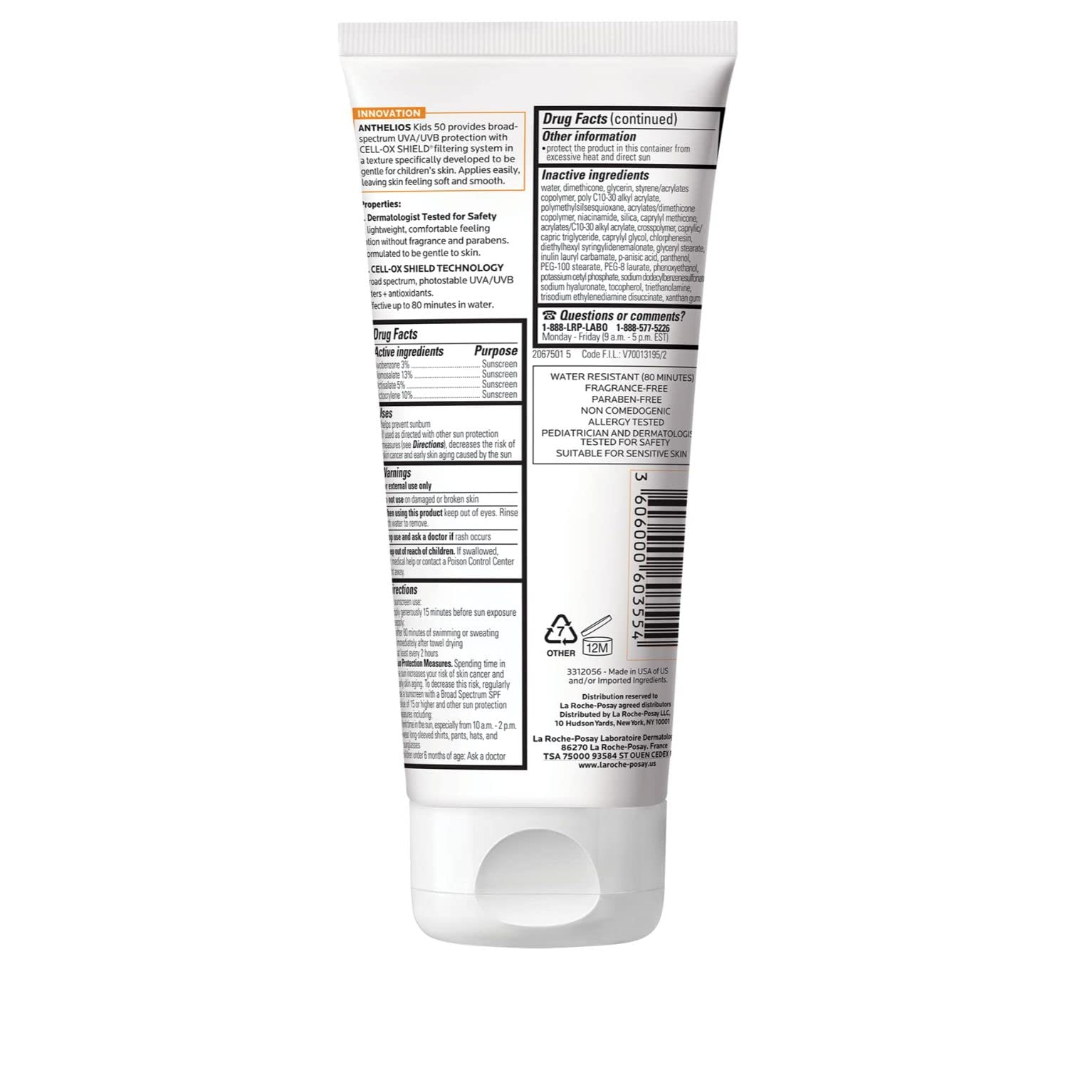 La Roche-Posay Anthelios Kids Gentle Lotion Sunscreen SPF 50, Broad Spectrum SPF + Antioxidants, Sunscreen For Kids, Octinoxate & Oxybenzone-Free, Pediatrician Tested, Non Comedogenic, Oil Free