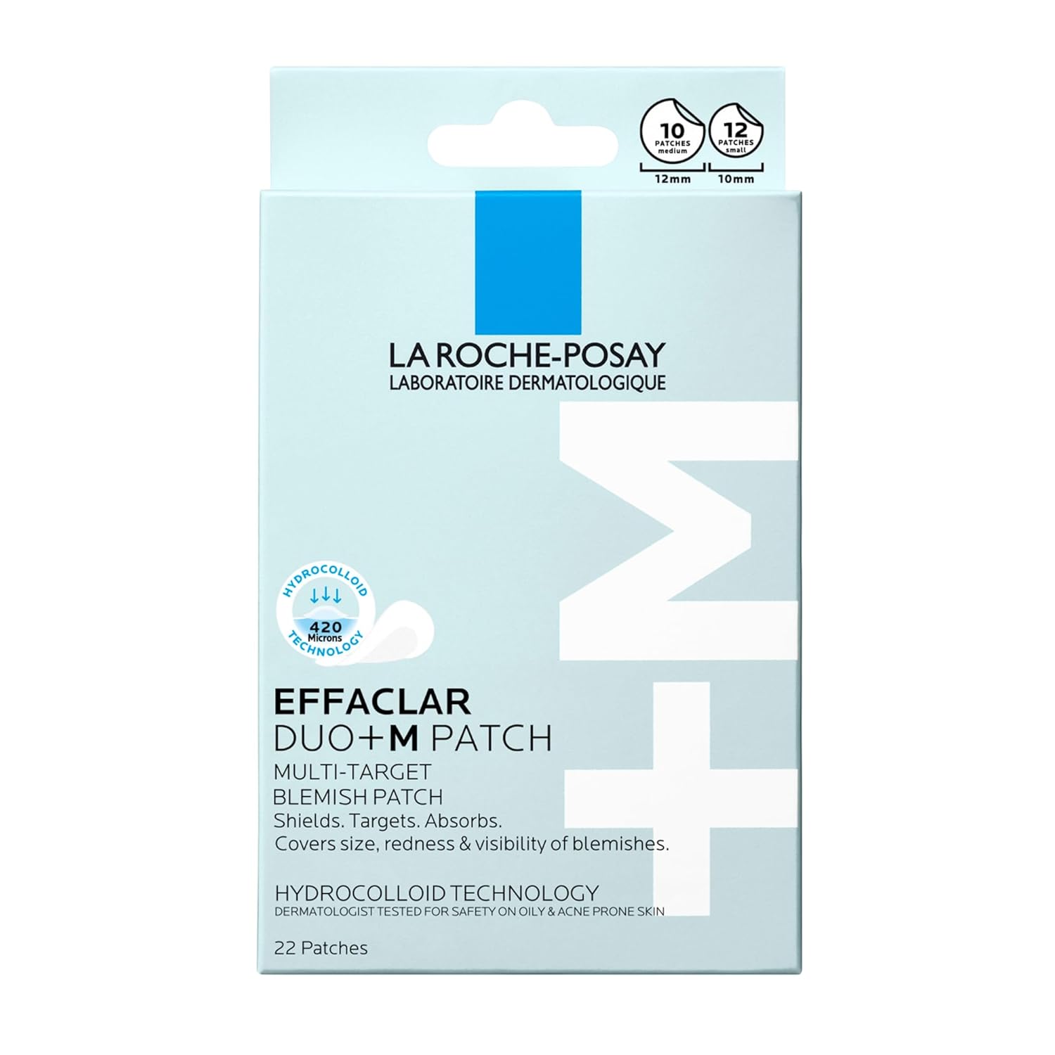 La Roche-Posay Effaclar Multi-Target Blemish Patches, Hydrocolloid Pimple Patches For Face Shields, Targets & Absorbs, Suitable Under Makeup, 22 Patches, 12 Small Size & 10 Medium Size