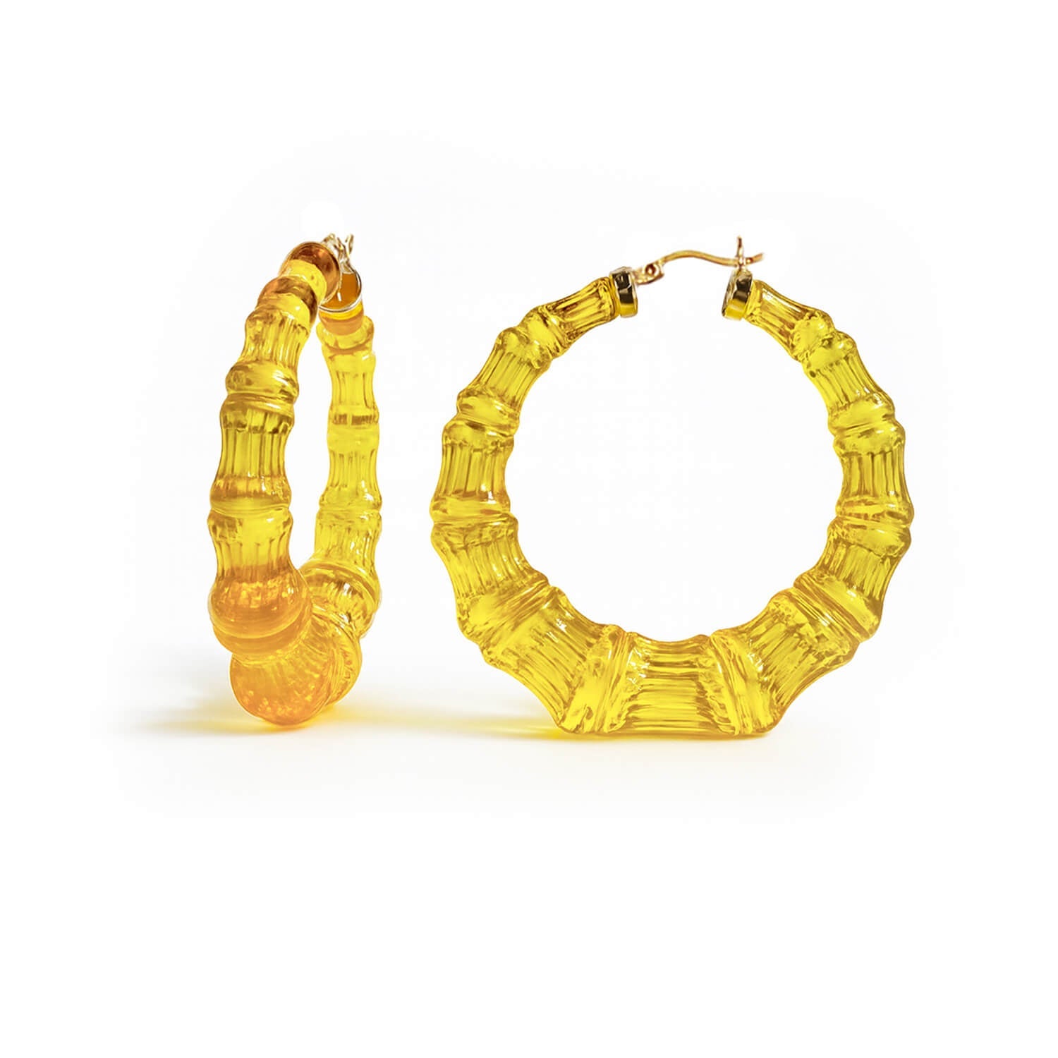 Lemon Yellow Lucite Bamboo Hoop Earrings