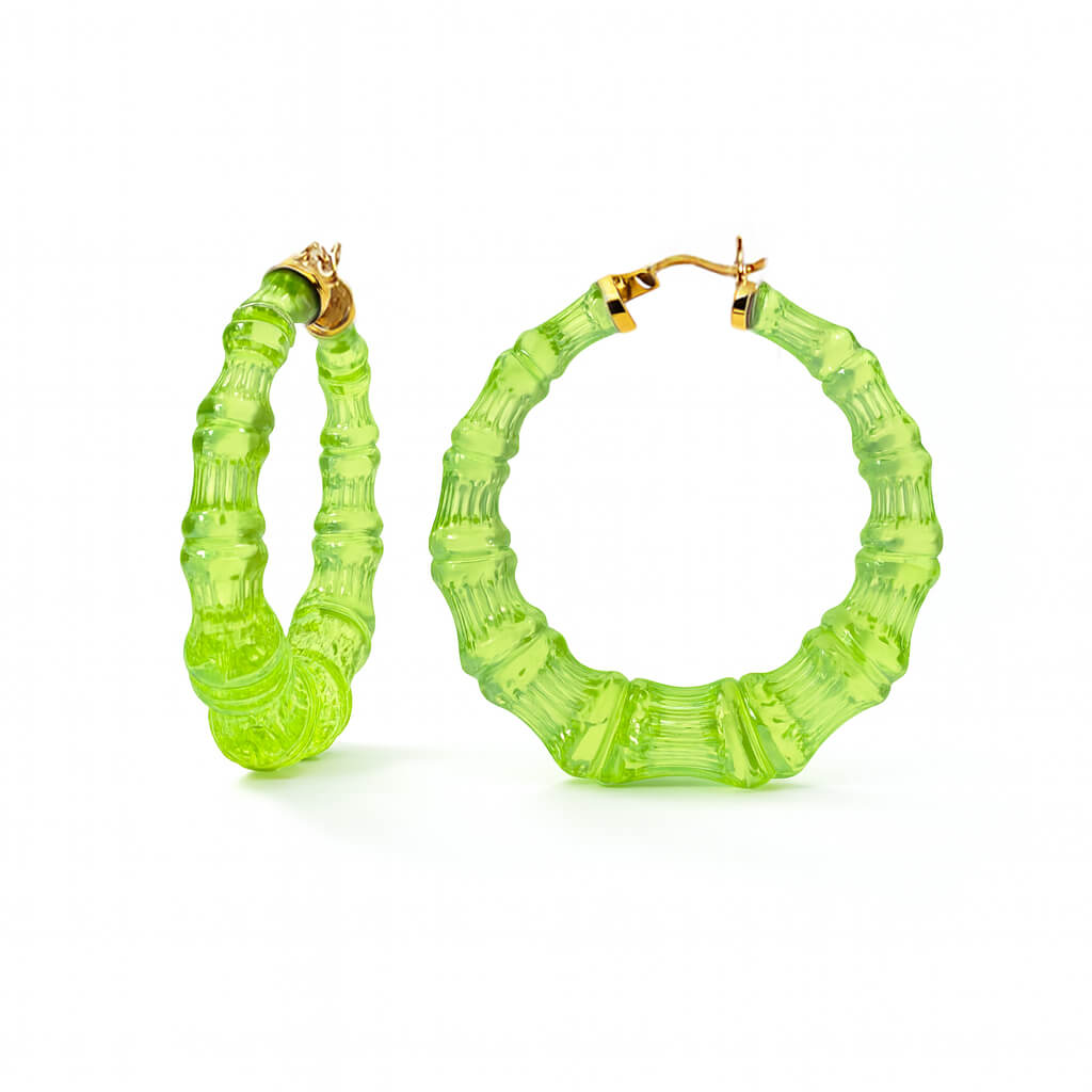 Simply Green Lucite Bamboo Hoop Earrings