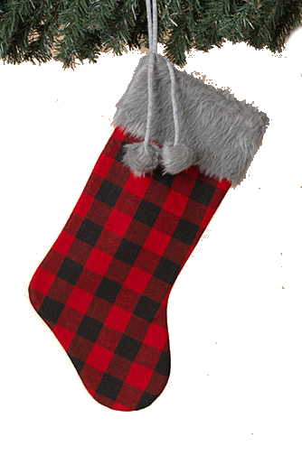 18 Inch Buffalo Plaid Stocking - Grey Trim