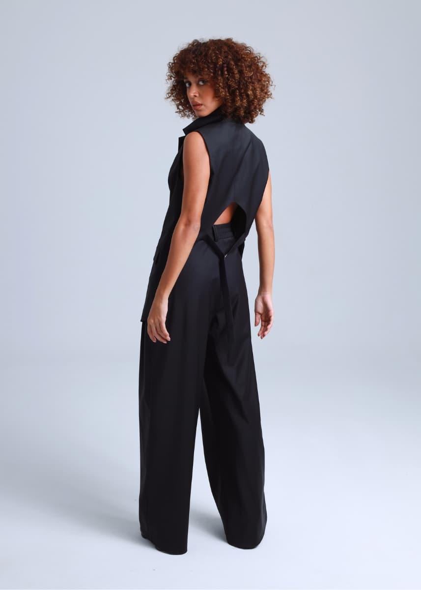 Broadway Liza Wid-Leg Virgin Wool Pants in Deep Black