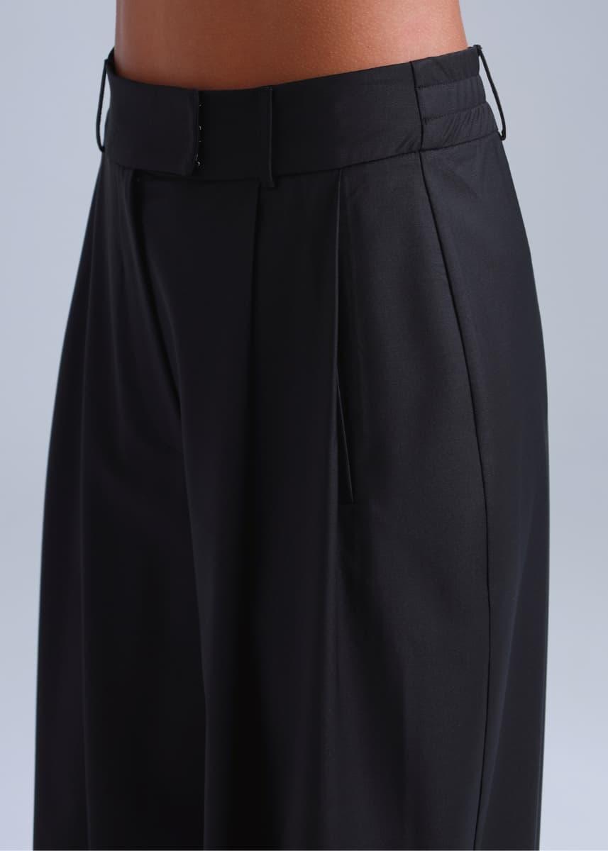 Broadway Liza Wid-Leg Virgin Wool Pants in Deep Black