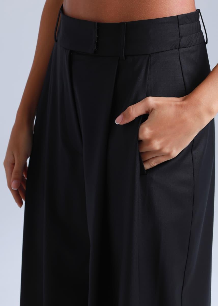 Broadway Liza Wid-Leg Virgin Wool Pants in Deep Black