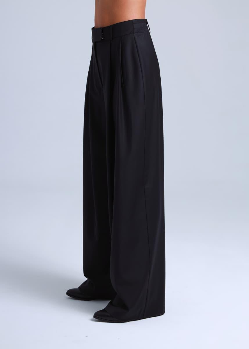 Broadway Liza Wid-Leg Virgin Wool Pants in Deep Black