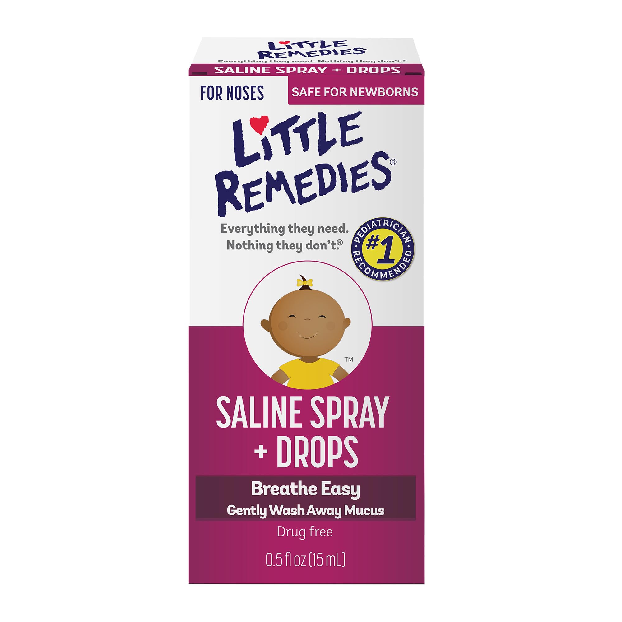 Little Remedies, Saline Nasal Spray and Saline Drops for Baby and Newborn, 0.5 Fl Oz, 3 Pack