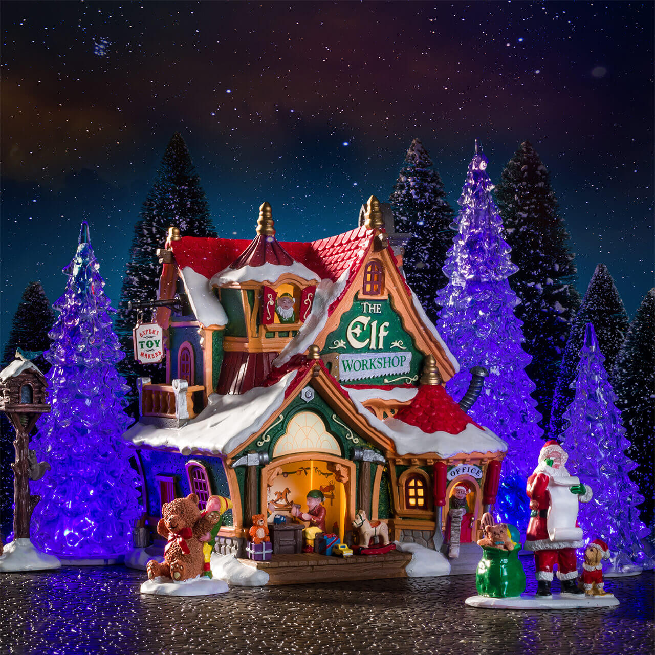 3 Color Crystal Lighted Tree - 4 Piece Set