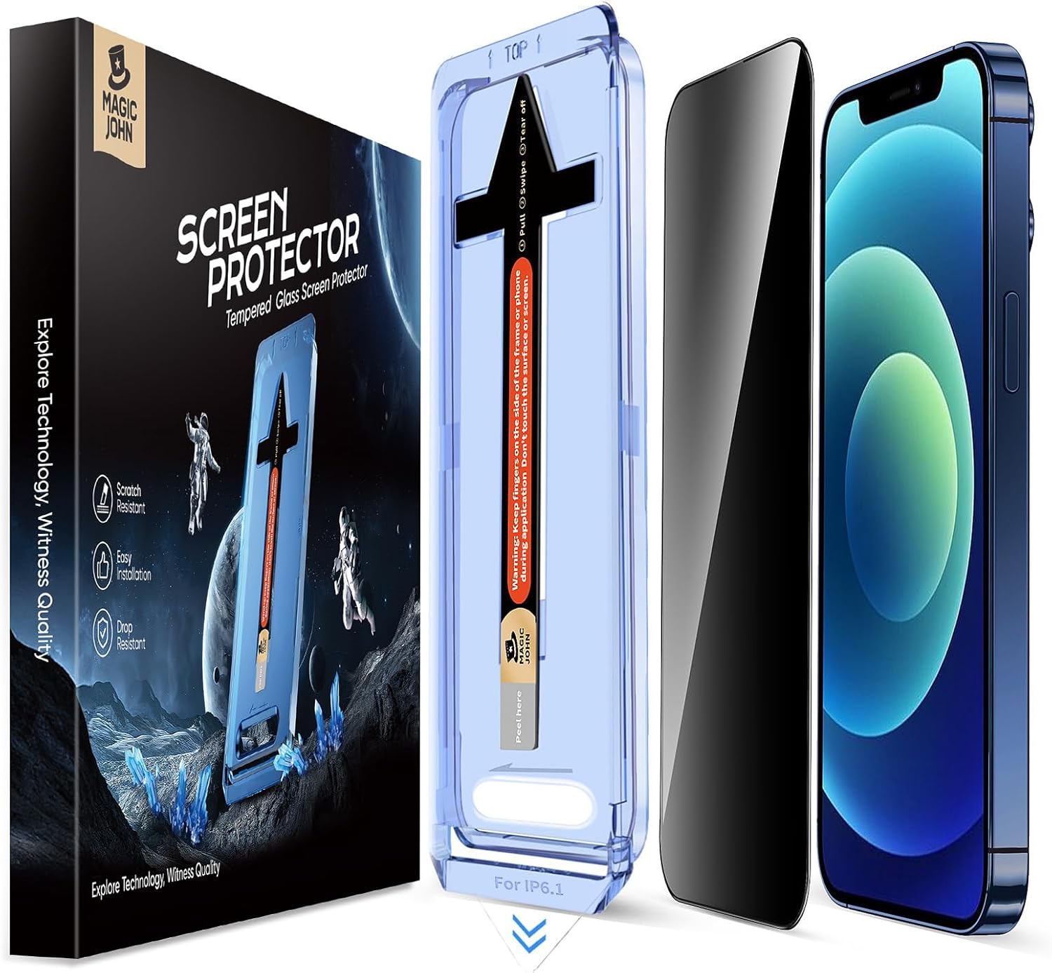 MAGIC JOHN 2 Pack for iPhone 12/12 Pro 6.1 inch Privacy Glass Screen Protector, Auto Dust-Elimination Installation, Bubble Free, Easy Installation