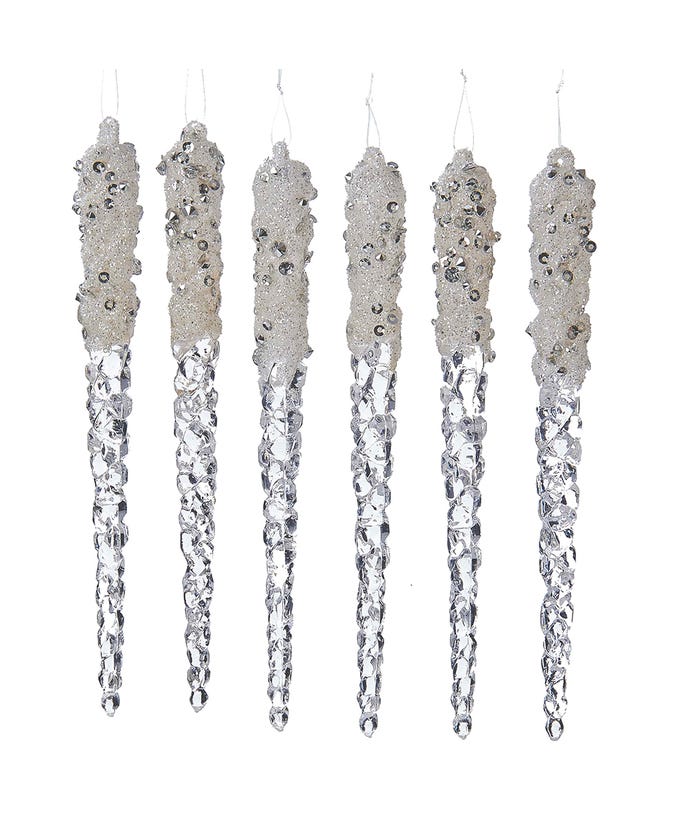 Glittered Icicles Ornaments, 6-Piece Box Set