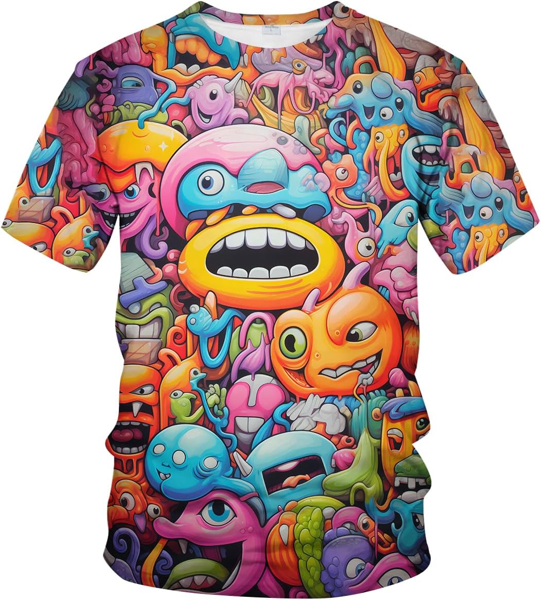Men Women 3D Trippy Graffiti Animation Graphic T-Shirt Short Sleeve Crewneck Shirt