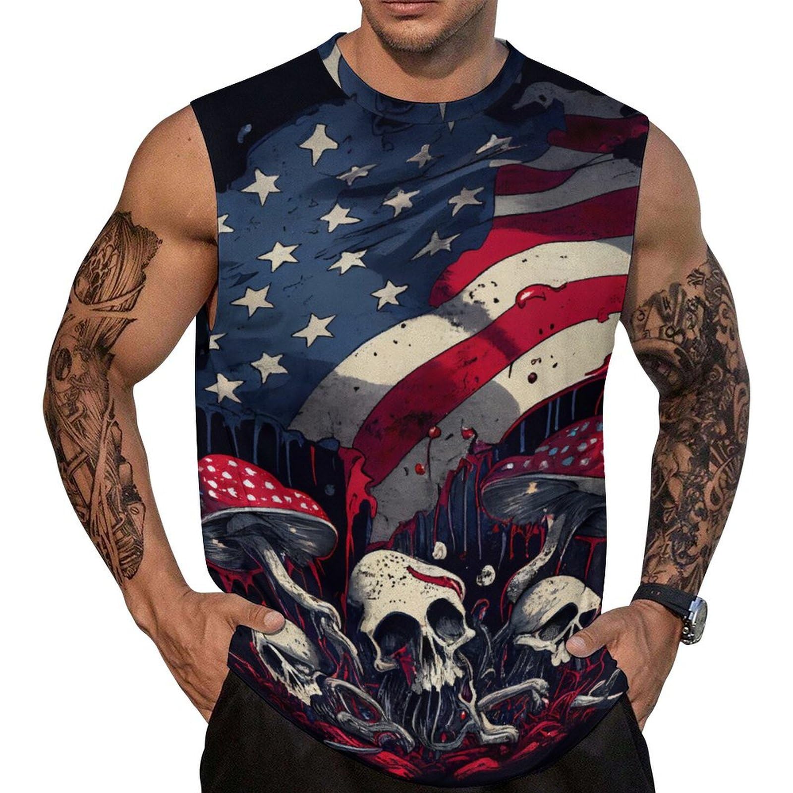 Mens American Flag Tank Top Summer Sleeveless Shirts 4th of July Gym Beach Novelty Workout Tees