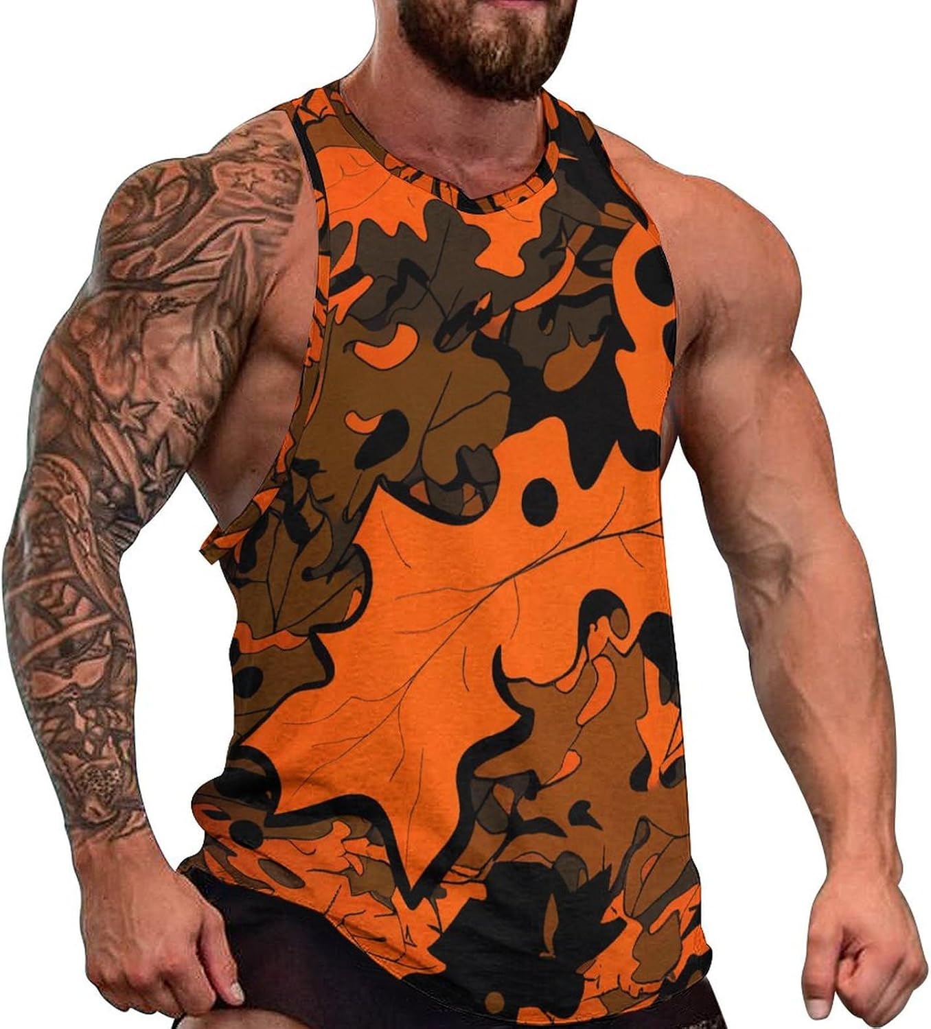 Men's Camo Tank Tops Novelty Leaf Graphic 3D Print Muscle Casual Sleeveless T-Shirt