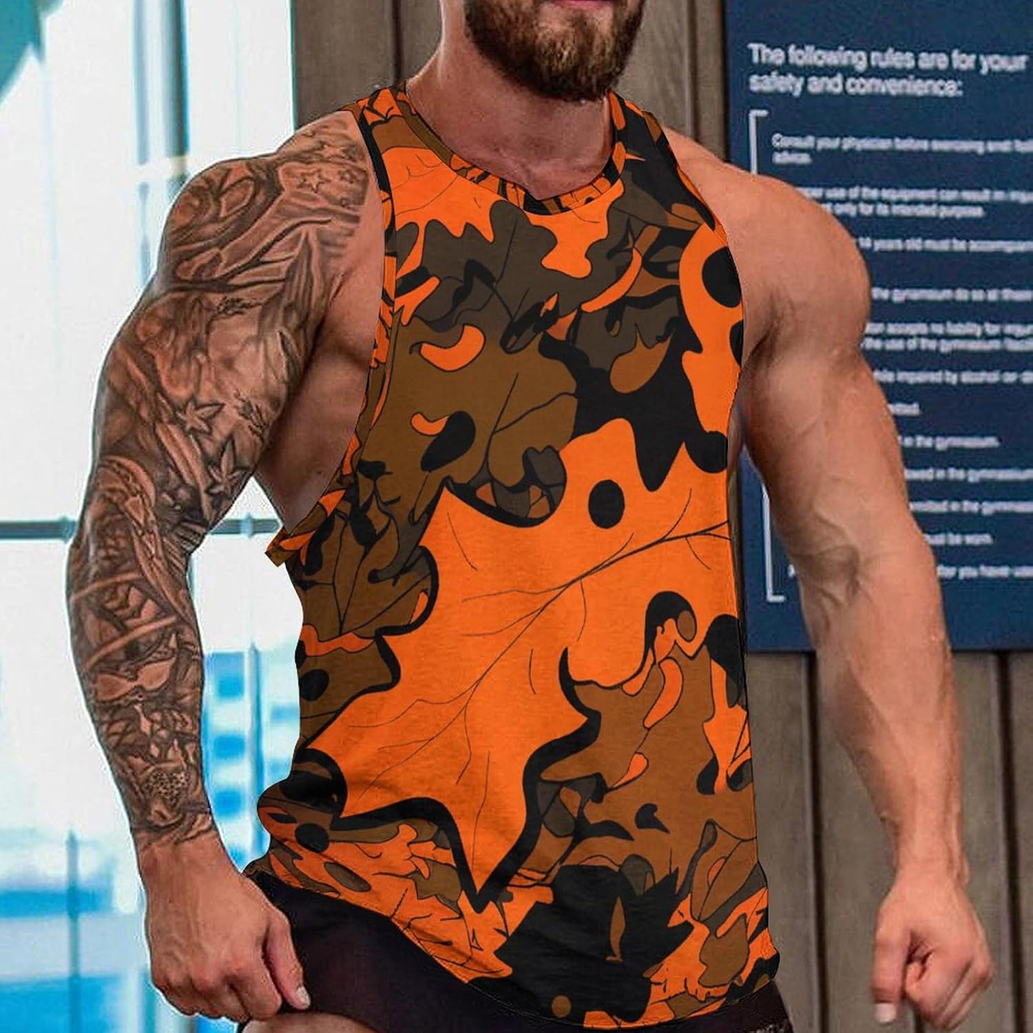 Men's Camo Tank Tops Novelty Leaf Graphic 3D Print Muscle Casual Sleeveless T-Shirt
