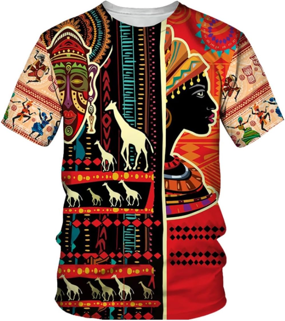 Men's Fashion 3D Digital Printing Short-Sleeved T-Shirt of African National Wind Trend in Summer