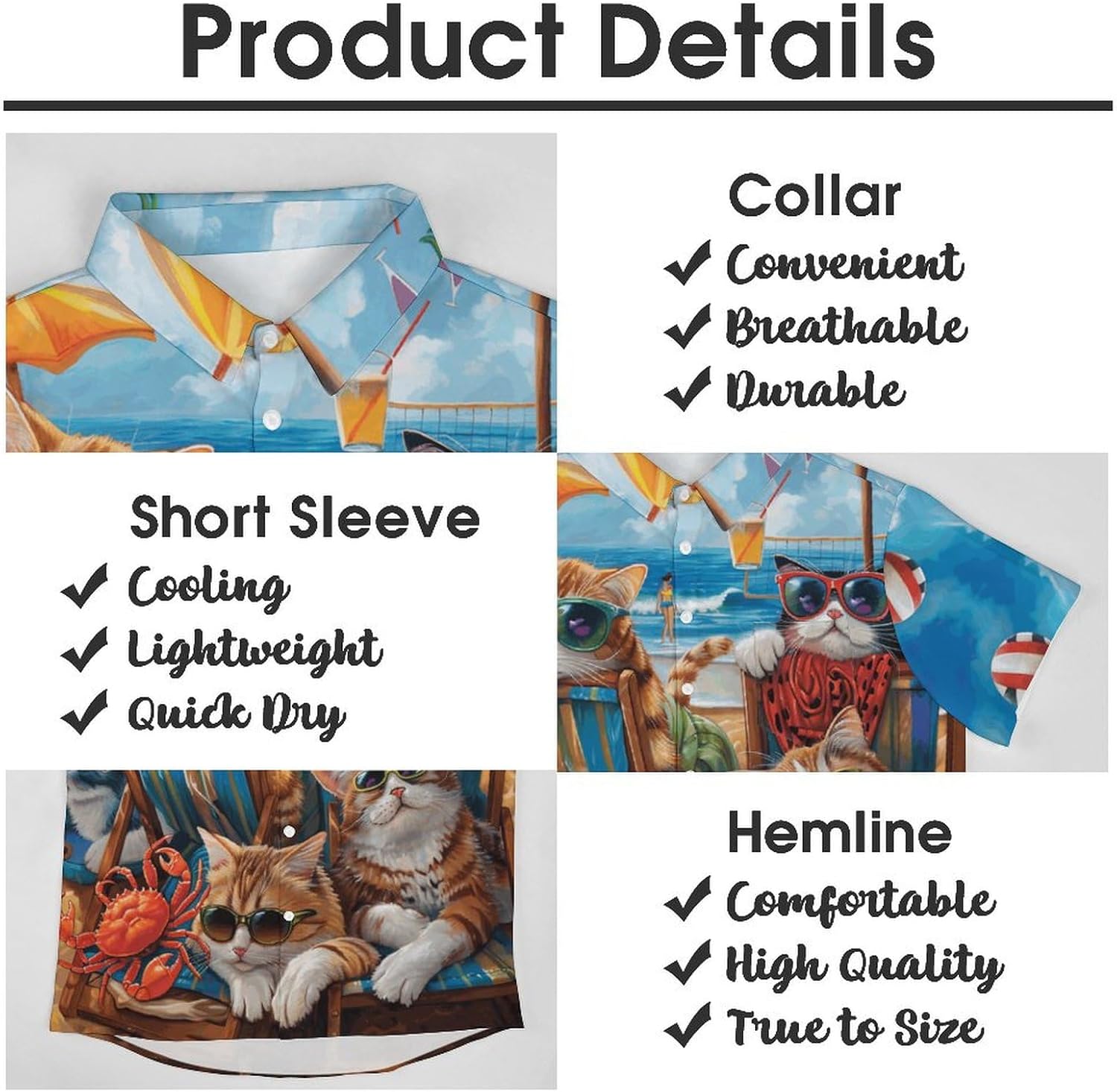 Men's Hawaiian Beach Dog Cat Shirt Short Sleeve Aloha Shirt Floral Button Down Tropical Hawaii Shirts