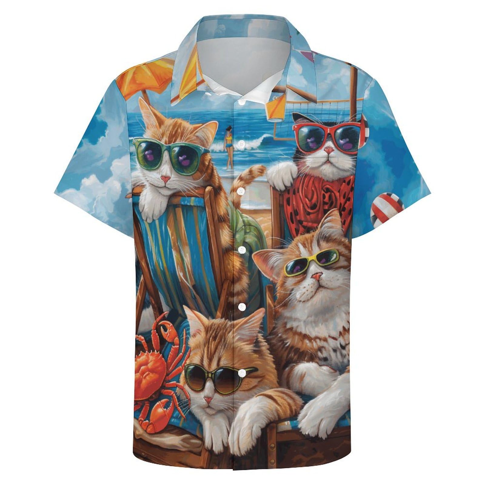 Men's Hawaiian Beach Dog Cat Shirt Short Sleeve Aloha Shirt Floral Button Down Tropical Hawaii Shirts