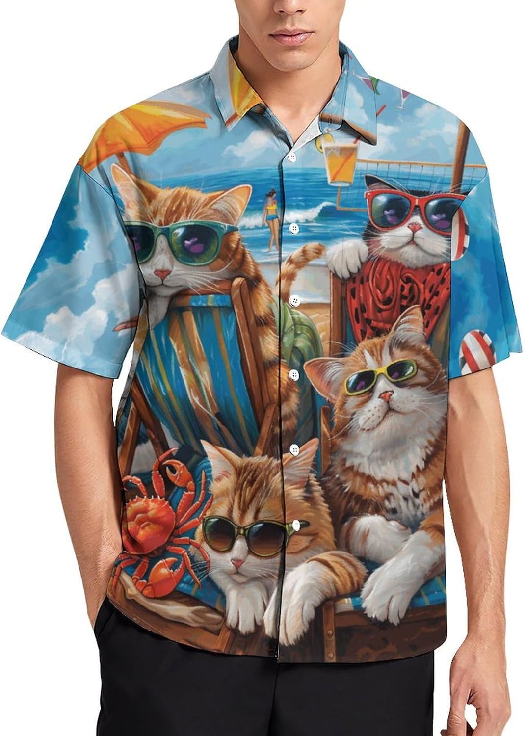 Men's Hawaiian Beach Dog Cat Shirt Short Sleeve Aloha Shirt Floral Button Down Tropical Hawaii Shirts