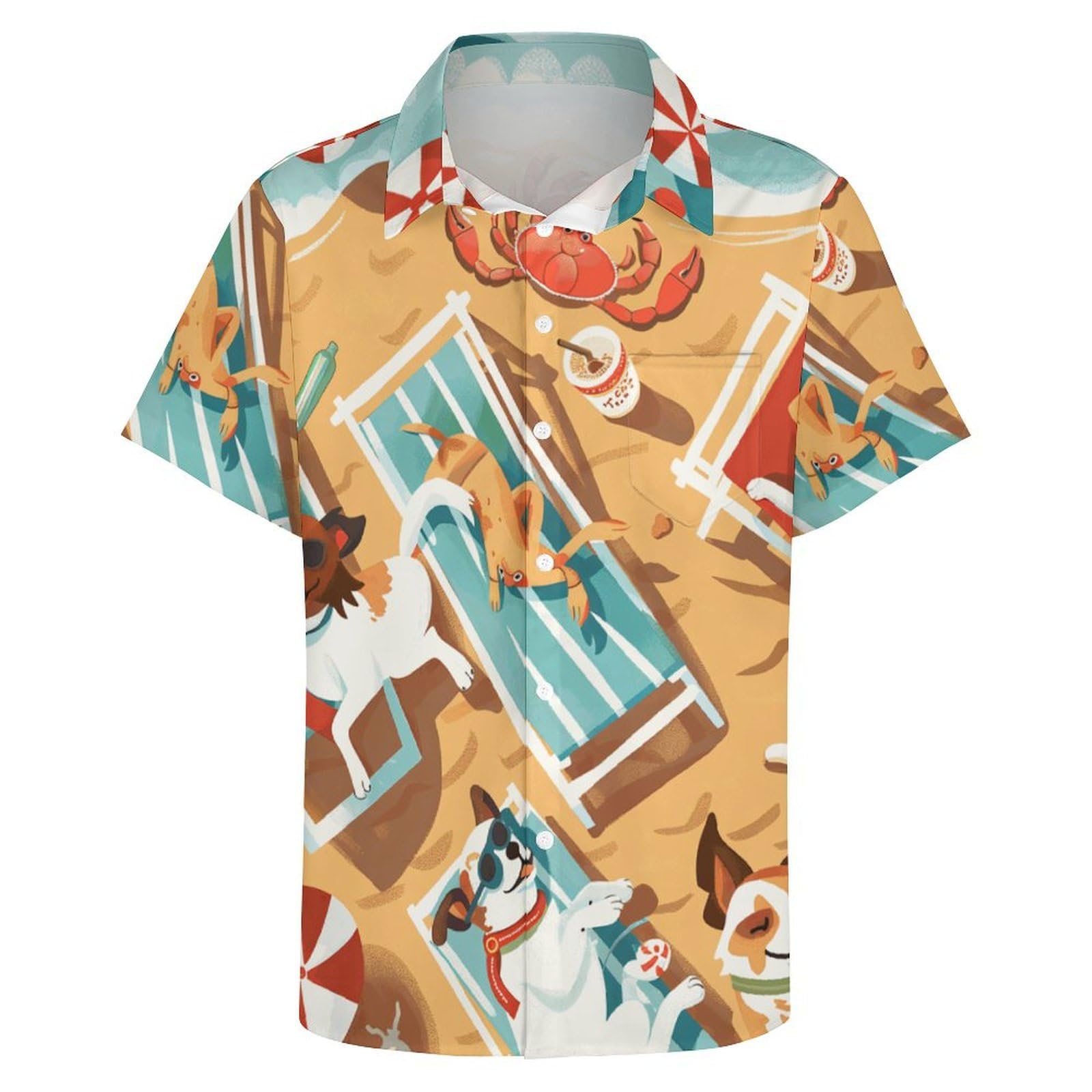 Men's Hawaiian Beach Dog Cat Shirt Short Sleeve Aloha Shirt Floral Button Down Tropical Hawaii Shirts