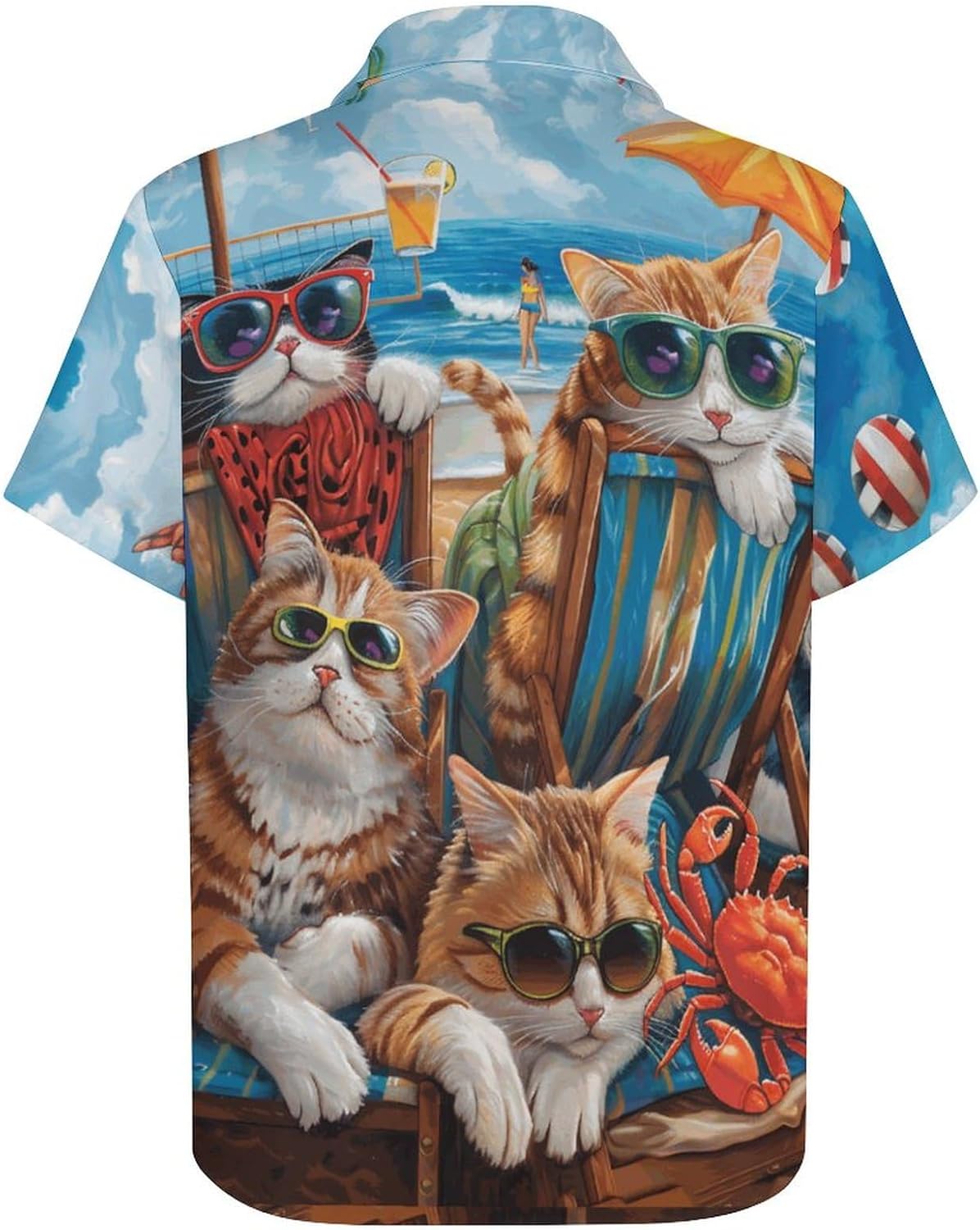 Men's Hawaiian Beach Dog Cat Shirt Short Sleeve Aloha Shirt Floral Button Down Tropical Hawaii Shirts