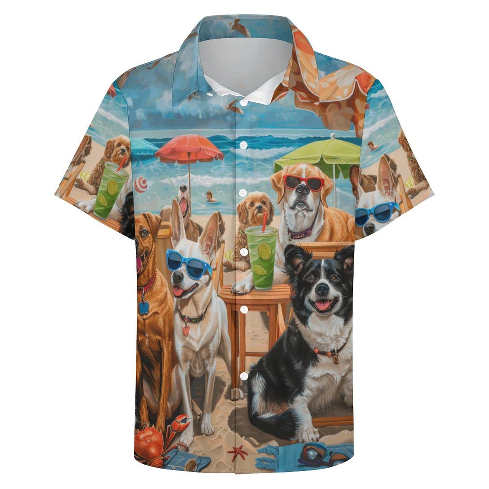 Men's Hawaiian Beach Dog Cat Shirt Short Sleeve Aloha Shirt Floral Button Down Tropical Hawaii Shirts