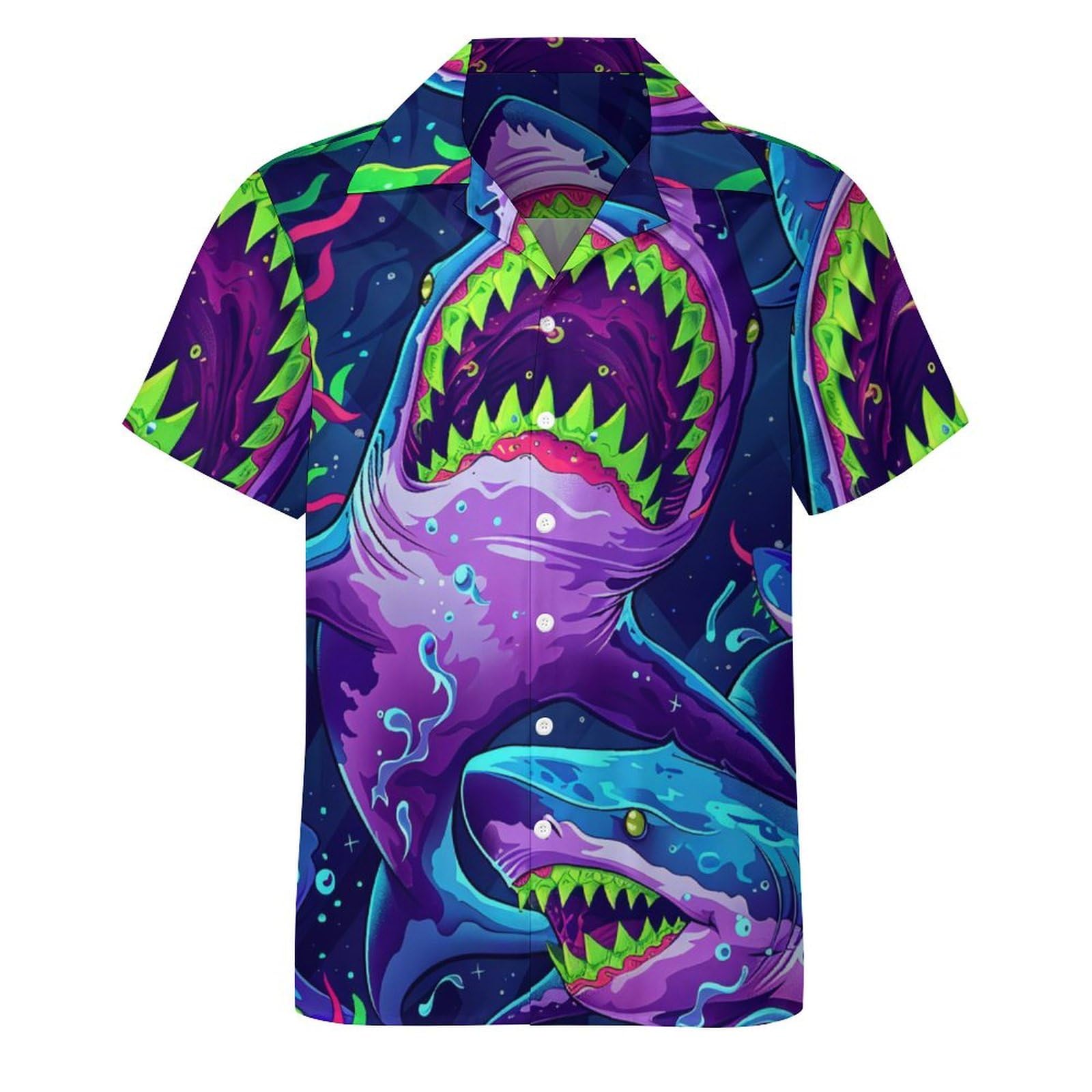 Mens Hawaiian Shark Shirts Short Sleeve Button Up Beach Summer Button Down Hawaiian Trippy Shirt for Men Women