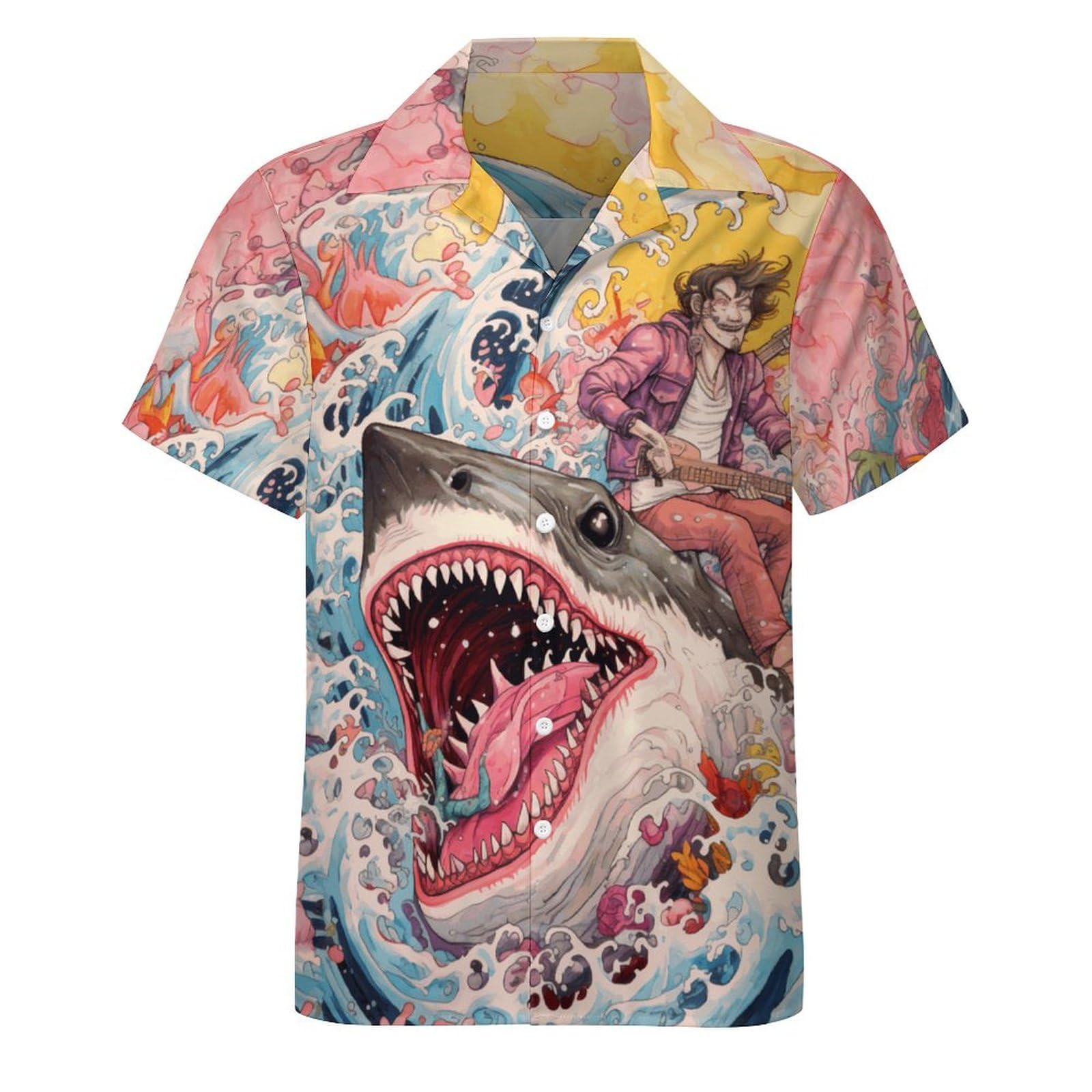 Mens Hawaiian Shark Shirts Short Sleeve Button Up Beach Summer Button Down Hawaiian Trippy Shirt for Men Women