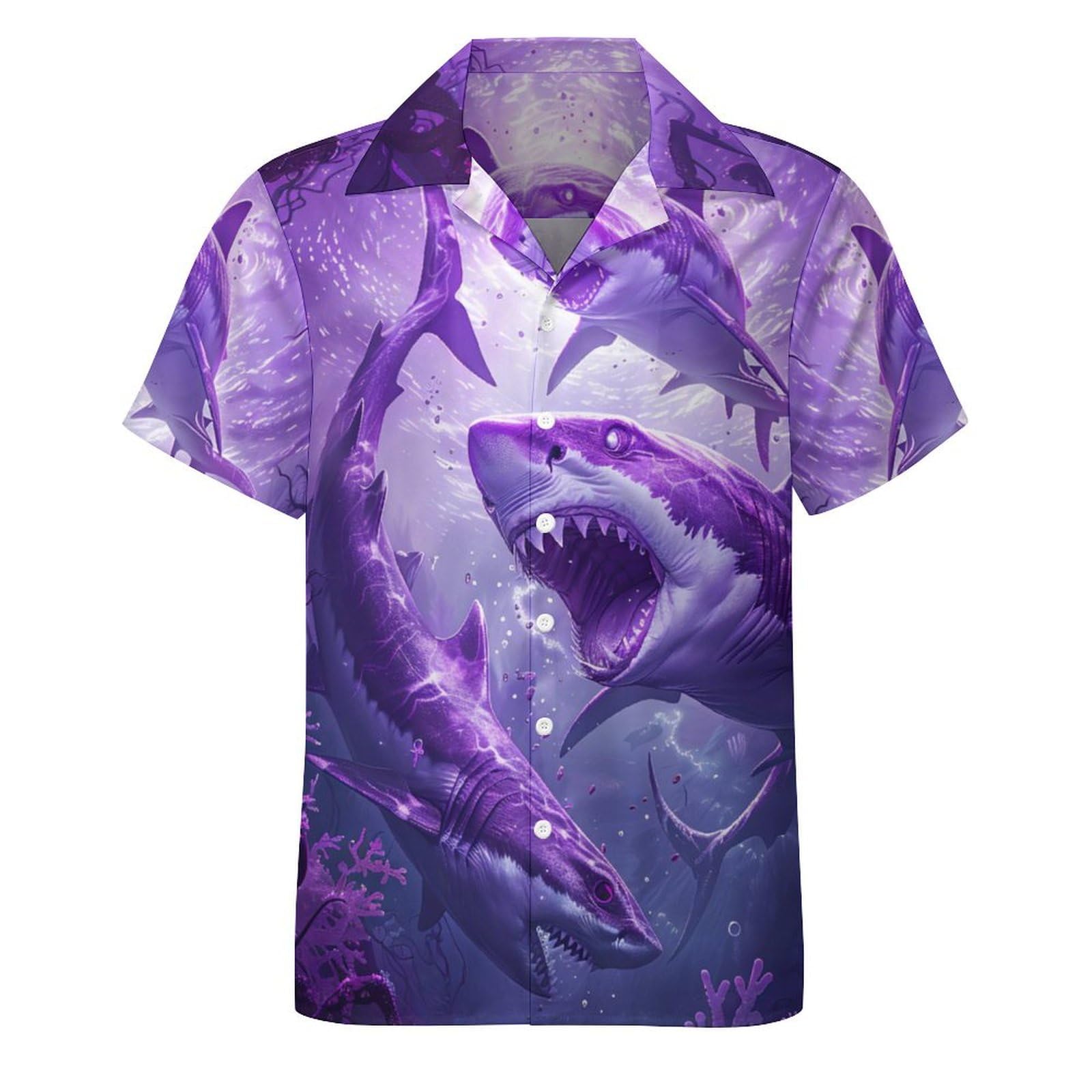 Mens Hawaiian Shark Shirts Short Sleeve Button Up Beach Summer Button Down Hawaiian Trippy Shirt for Men Women