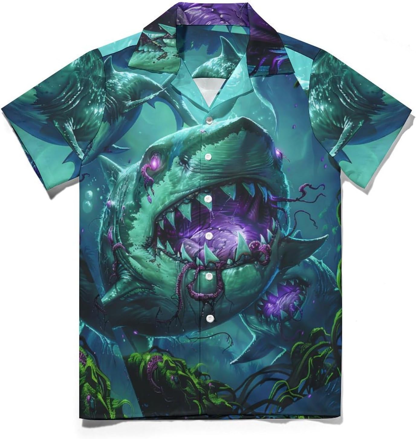 Mens Hawaiian Shark Shirts Short Sleeve Button Up Beach Summer Button Down Hawaiian Trippy Shirt for Men Women