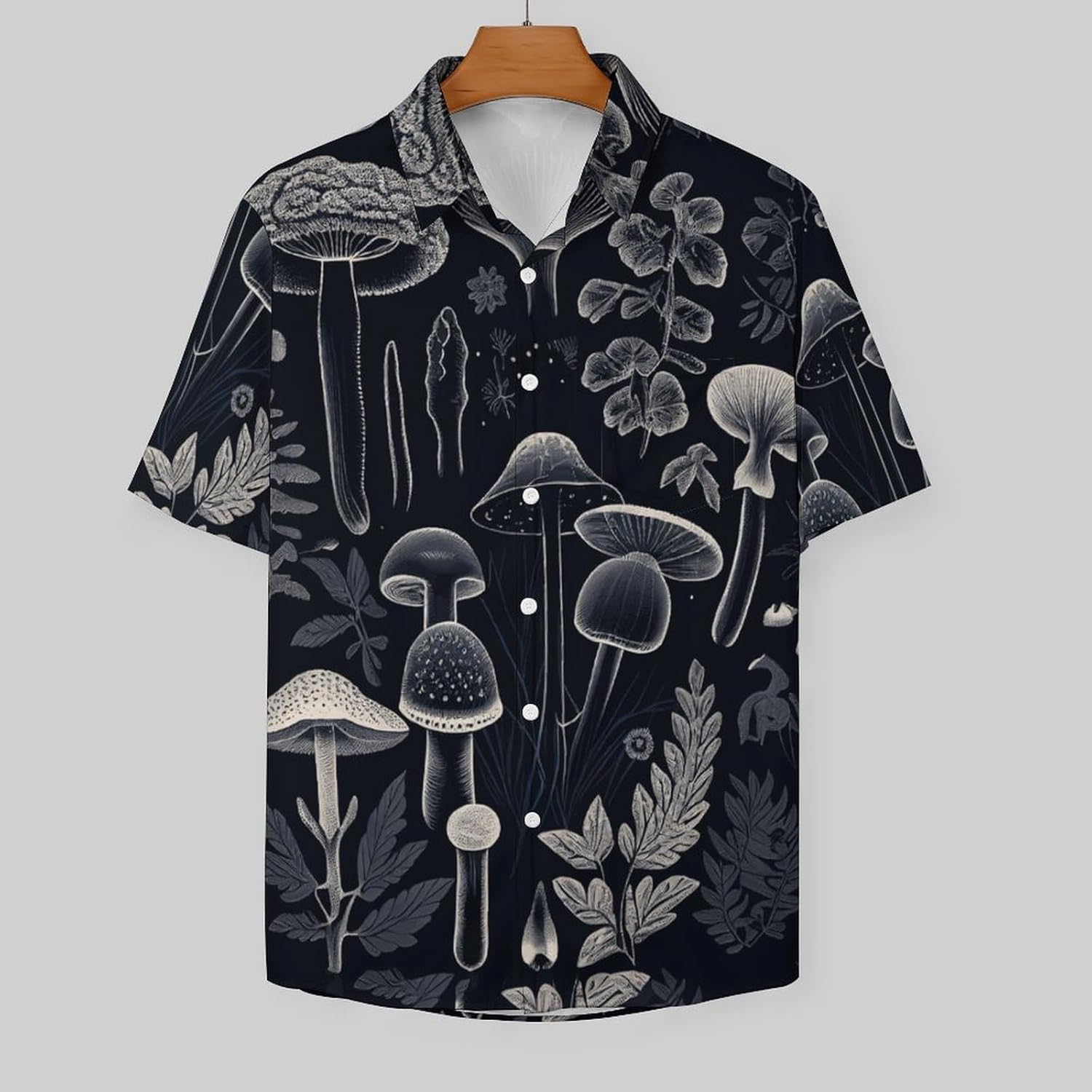 Mens Mushroom Button Down Shirt Short Sleeve Shirts Novelty Hawaiian Holiday Summer Funny Tops