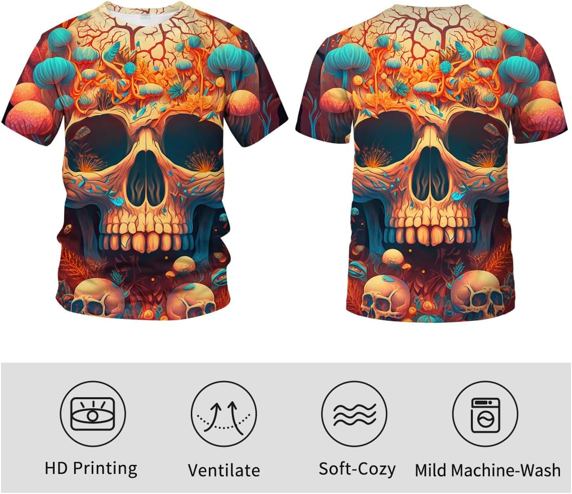 Men's Skull Graphic Tshirt 3D Print Skeleton Shirt for Men Funny Skull Tees Top