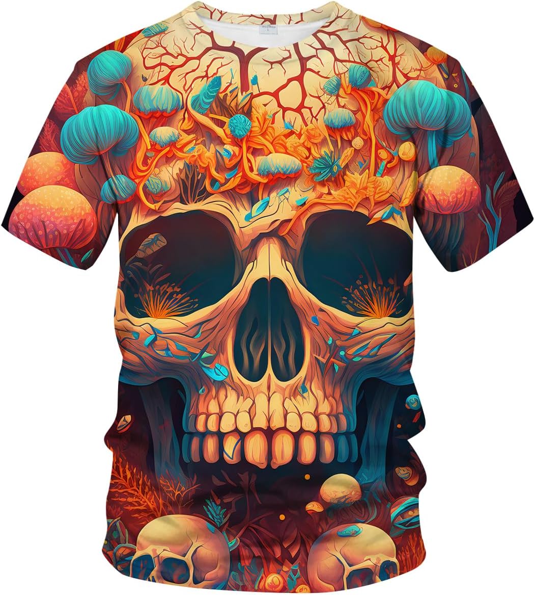 Men's Skull Graphic Tshirt 3D Print Skeleton Shirt for Men Funny Skull Tees Top