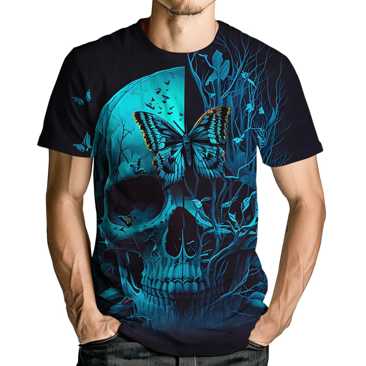 Men's Skull Graphic Tshirt 3D Print Skeleton Shirt for Men Funny Skull Tees Top