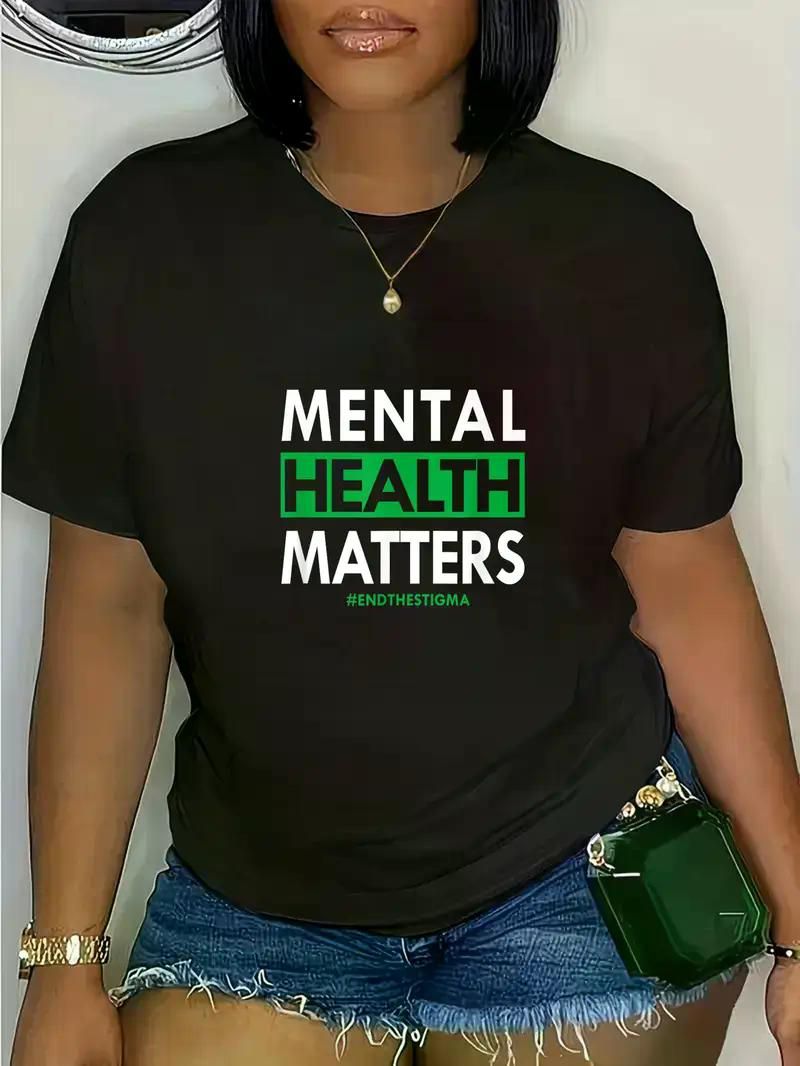 Mental Health Matters Awareness T-Shirt – Stigma-Ending, Soft, Casual Short Sleeve, Black with Green Lettering, Unisex Design for Casual Attire