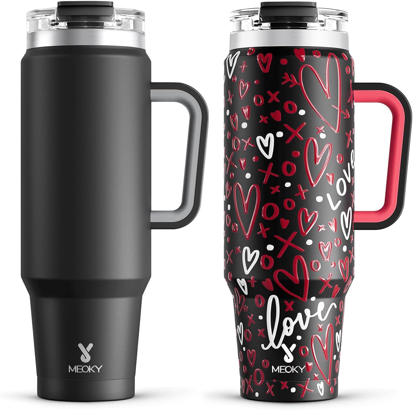 Meoky 40 oz Tumbler with Handle and Straw 2 Pack, Insulated Tumbler with Lid and Straw, Stainless Steel Travel Mug, Keeps Cold for 34 Hours, 100% Leak Proof, Fits in Car Cup Holder (Night & Romance)