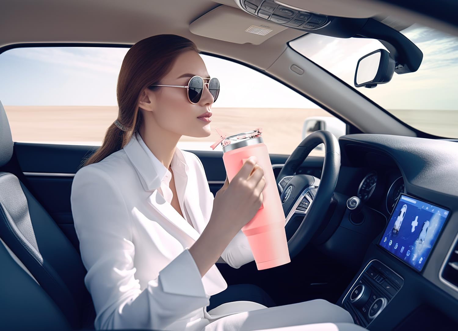 Meoky 40 oz Tumbler with Handle and Straw 2 Pack, Insulated Tumbler with Lid and Straw, Stainless Steel Travel Mug, Keeps Cold for 34 Hours, 100% Leak Proof, Fits in Car Cup Holder (Blush & Love)