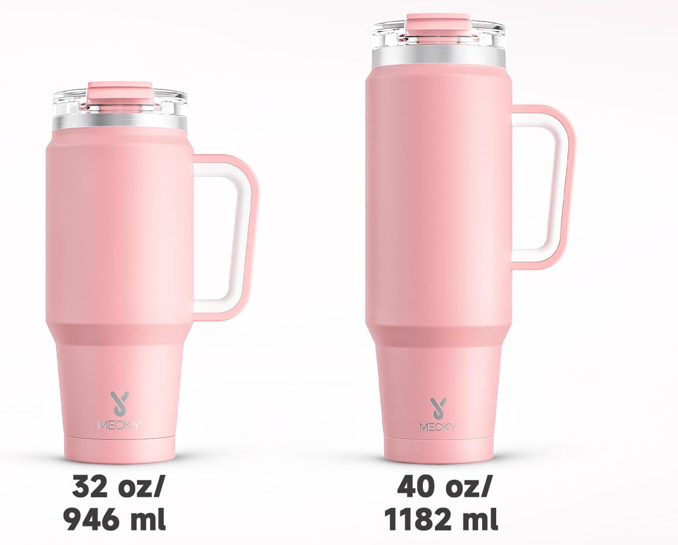 Meoky 40 oz Tumbler with Handle and Straw 2 Pack, Insulated Tumbler with Lid and Straw, Stainless Steel Travel Mug, Keeps Cold for 34 Hours, 100% Leak Proof, Fits in Car Cup Holder (Blush & Flamingo)
