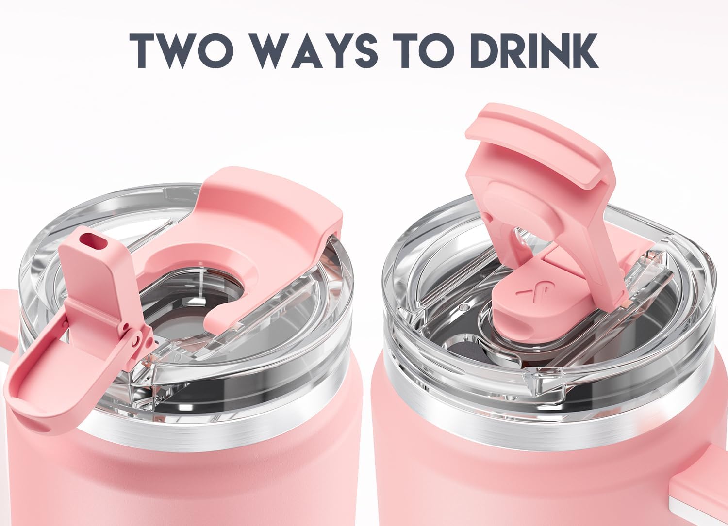 Meoky 40 oz Tumbler with Handle and Straw 2 Pack, Insulated Tumbler with Lid and Straw, Stainless Steel Travel Mug, Keeps Cold for 34 Hours, 100% Leak Proof, Fits in Car Cup Holder (Blush & Love)