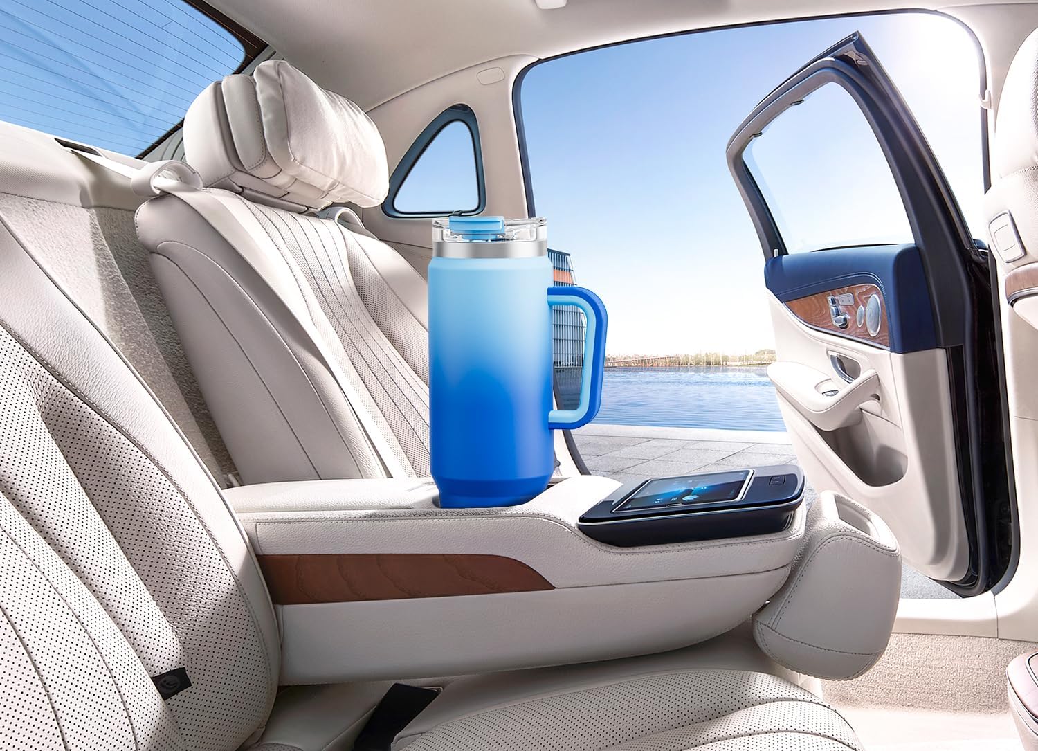 Meoky 40 oz Tumbler with Handle and Straw, 32 oz Tumbler with Handle, Insulated Tumbler with Lid and Straw, Stainless Steel Travel Mug, Keeps Cold, 100% Leak Proof, Fits in Car Cup Holder (Sky)