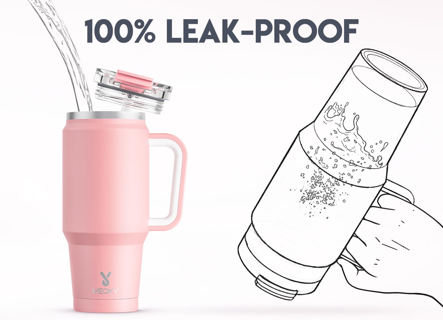 Meoky 40 oz Tumbler with Handle and Straw, Insulated Tumbler with Lid and Straw, Stainless Steel Travel Mug, Keeps Cold for 34 Hours, 100% Leak Proof, Fits in Car Cup Holder (Night)