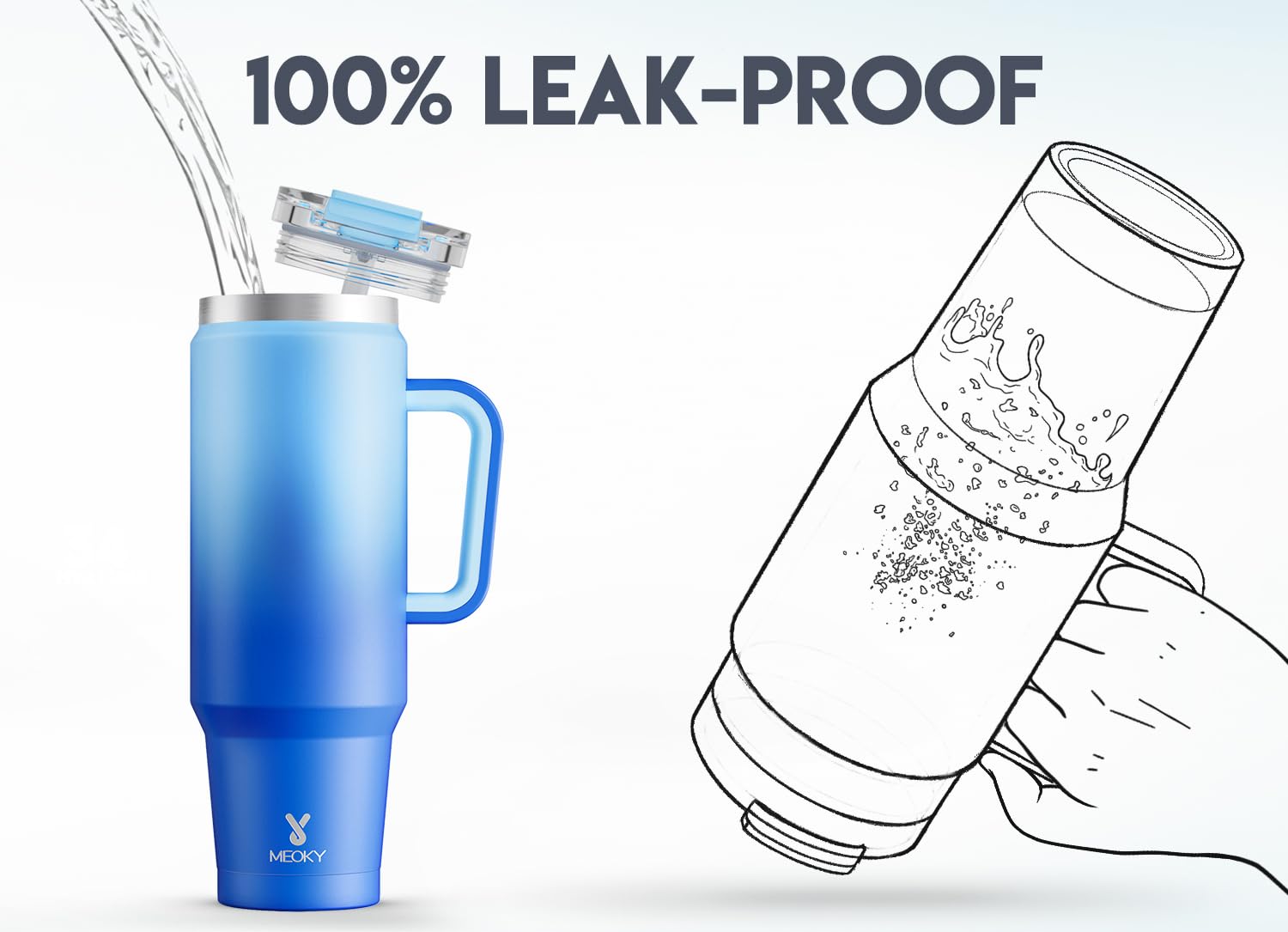 Meoky 40 oz Tumbler with Handle and Straw, Insulated Tumbler with Lid and Straw, Stainless Steel Travel Mug, Keeps Cold for 34 Hours, 100% Leak Proof, Fits in Car Cup Holder (Night)