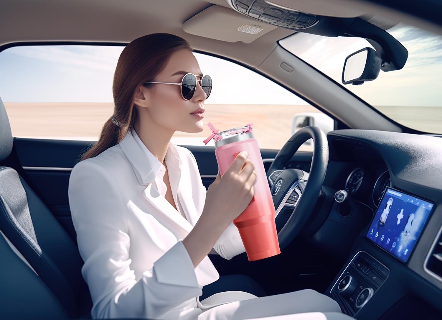 Meoky 40 oz Tumbler with Handle and Straw, Insulated Tumbler with Lid and Straw, Stainless Steel Travel Mug, Keeps Cold for 34 Hours, 100% Leak Proof, Fits in Car Cup Holder (Night)