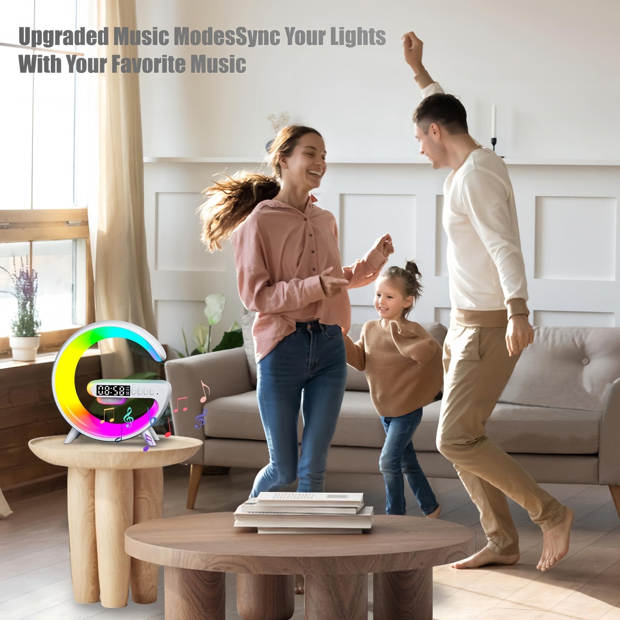 Mini G Atmosphere Lamp with Bluetooth Speaker, LED Table Lamp with Wireless Charger, Night Light Lamp Sunrise Alarm Clock, Smart Light Sound Machine for Bedroom【Mini Size 𝐆𝟔】