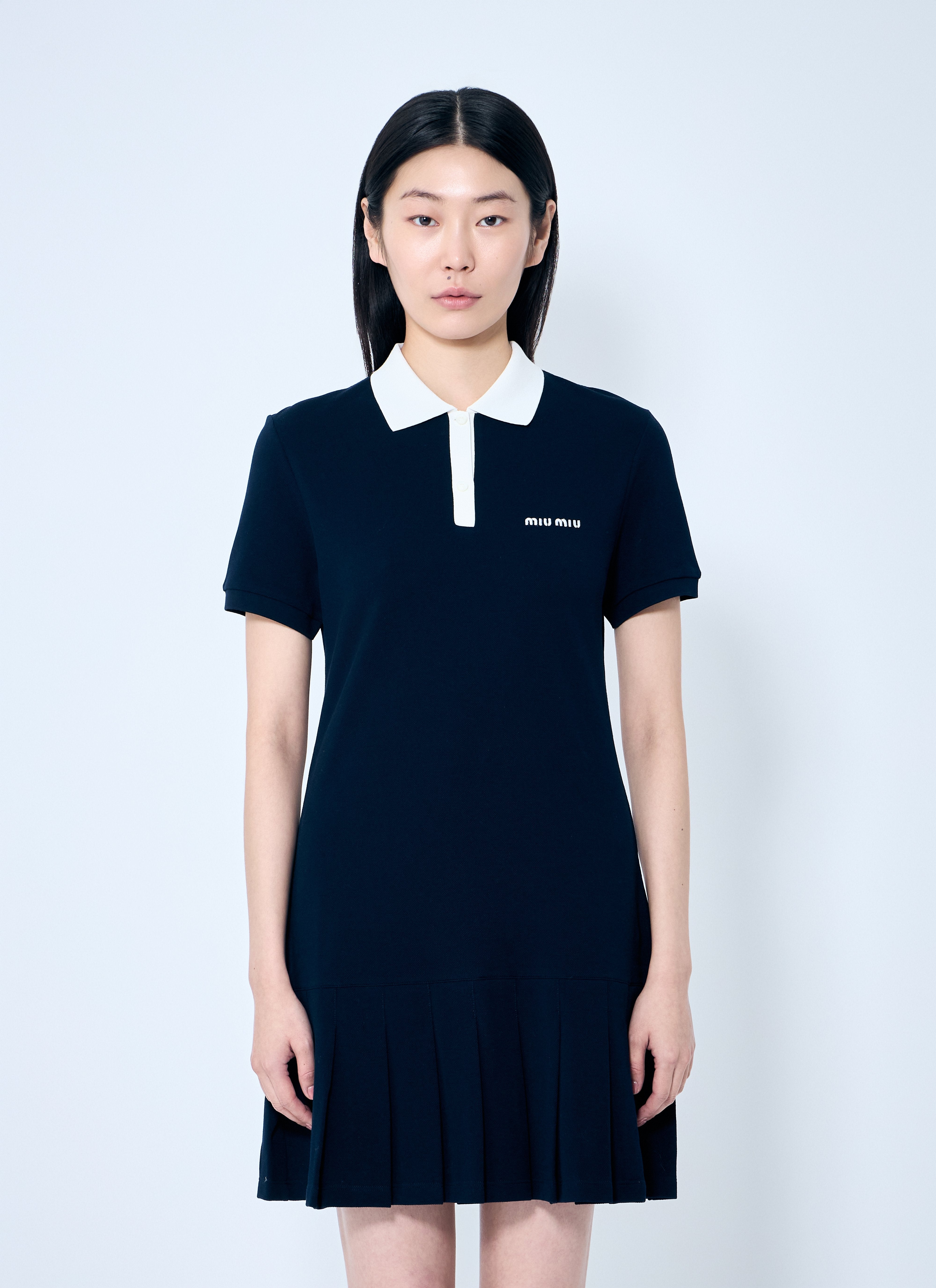 Miu Miu Women Polo Shirt Dress With Pleated Hem