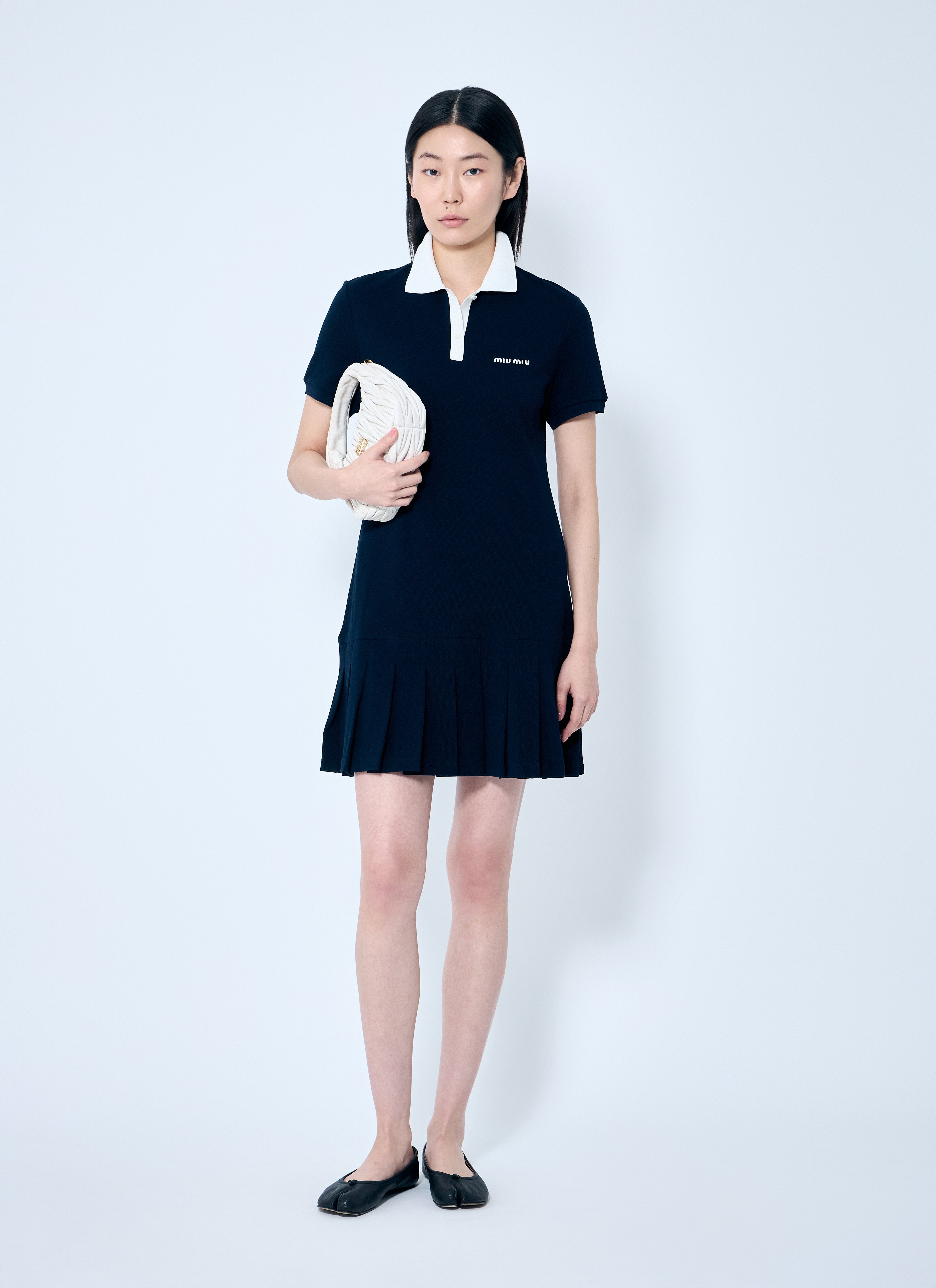 Miu Miu Women Polo Shirt Dress With Pleated Hem