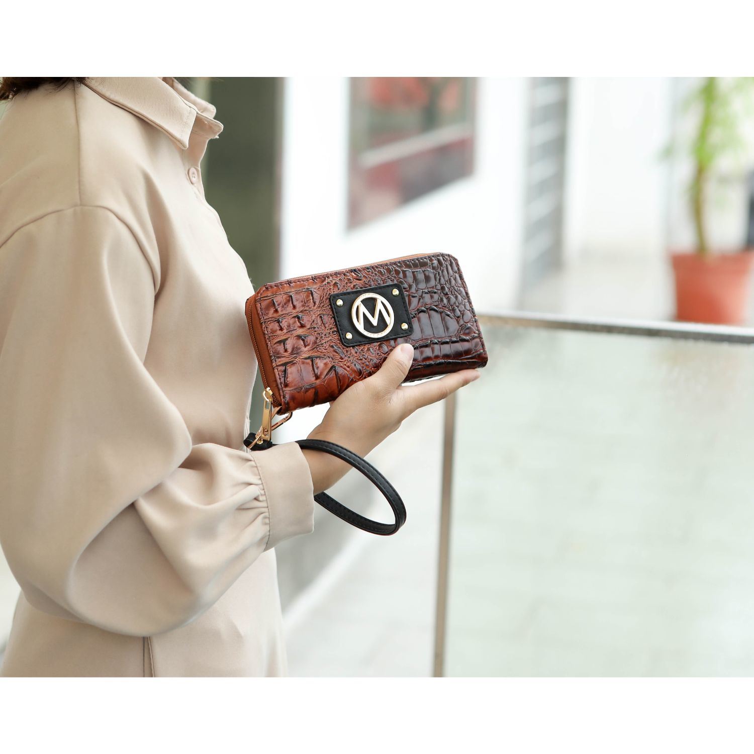 MKF Collection Daisy Two PCS Croco Satchel bag & Wallet , Measurements: 10” L x 11” H x 4” W , Wallet: 7.5” L x 4”H x 1” W