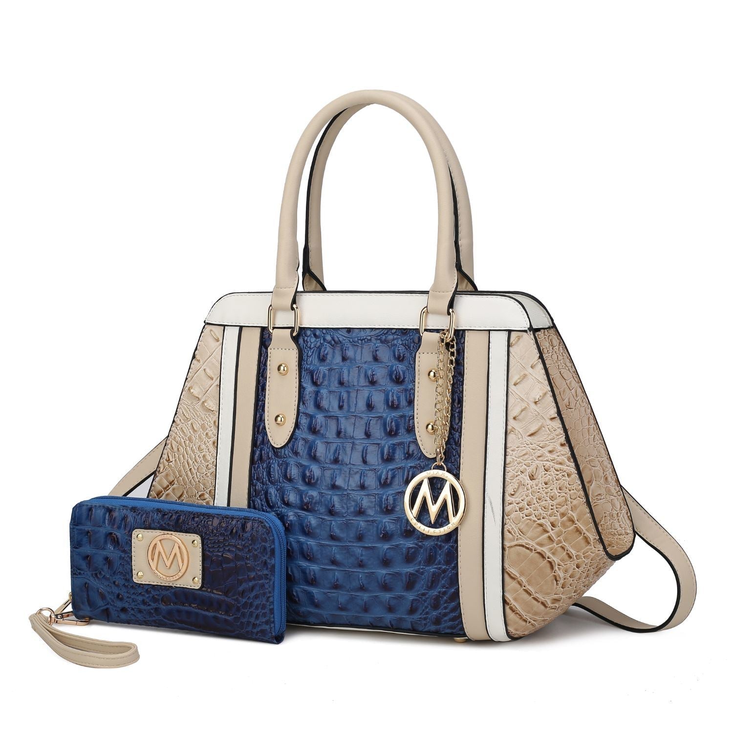 MKF Collection Daisy Two PCS Croco Satchel bag & Wallet , Measurements: 10” L x 11” H x 4” W , Wallet: 7.5” L x 4”H x 1” W