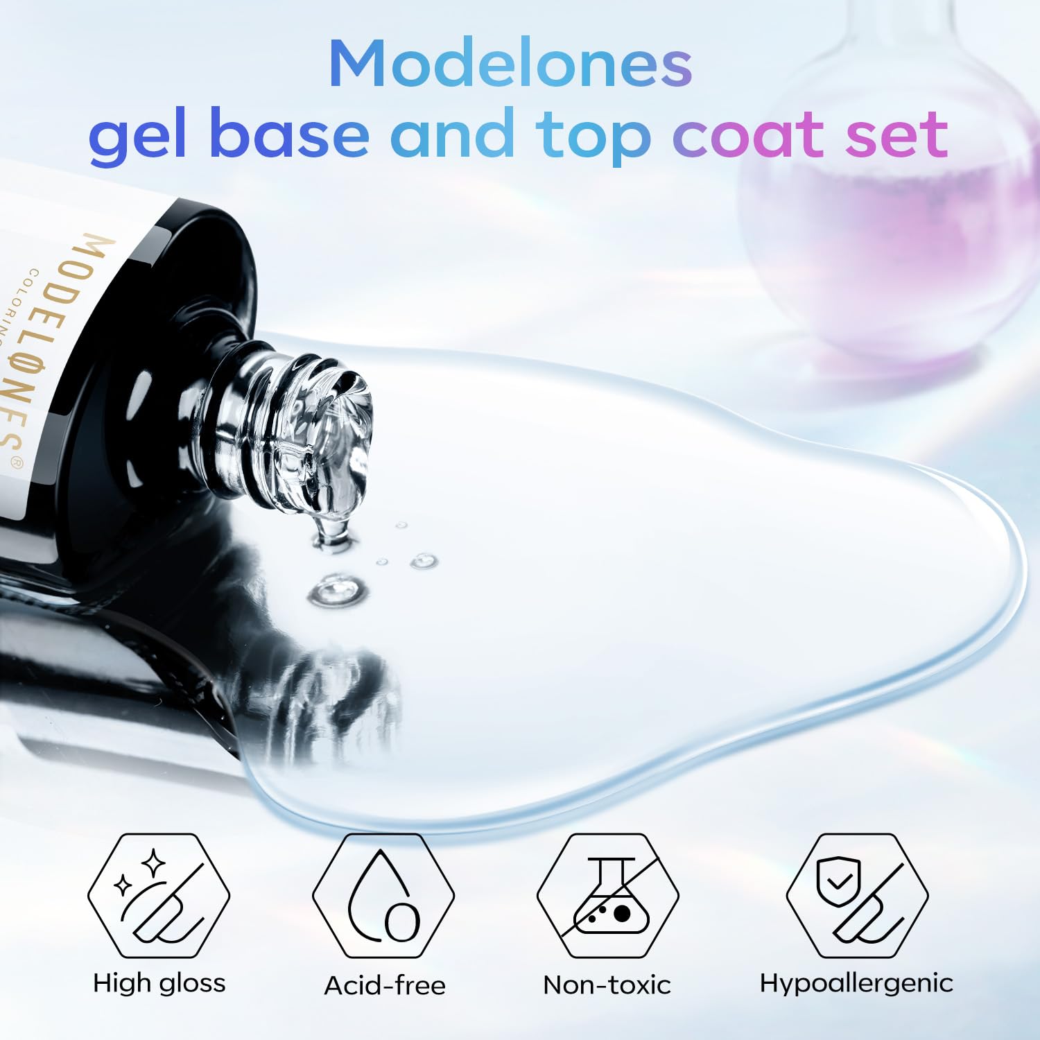 modelones Gel Top Coat, 15 ml 2025 Upgrade Super Shiny Base and Top Coat Set, Soak Off Nail Lamp Acid Free No Wipe Clear Base Top Gel Nail Polish