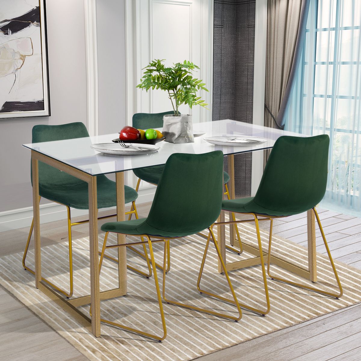 Modern Dining Chairs Set of 2; Velvet Upholstered Side Chairs with Golden Metal Legs for Dining Room Furniture
